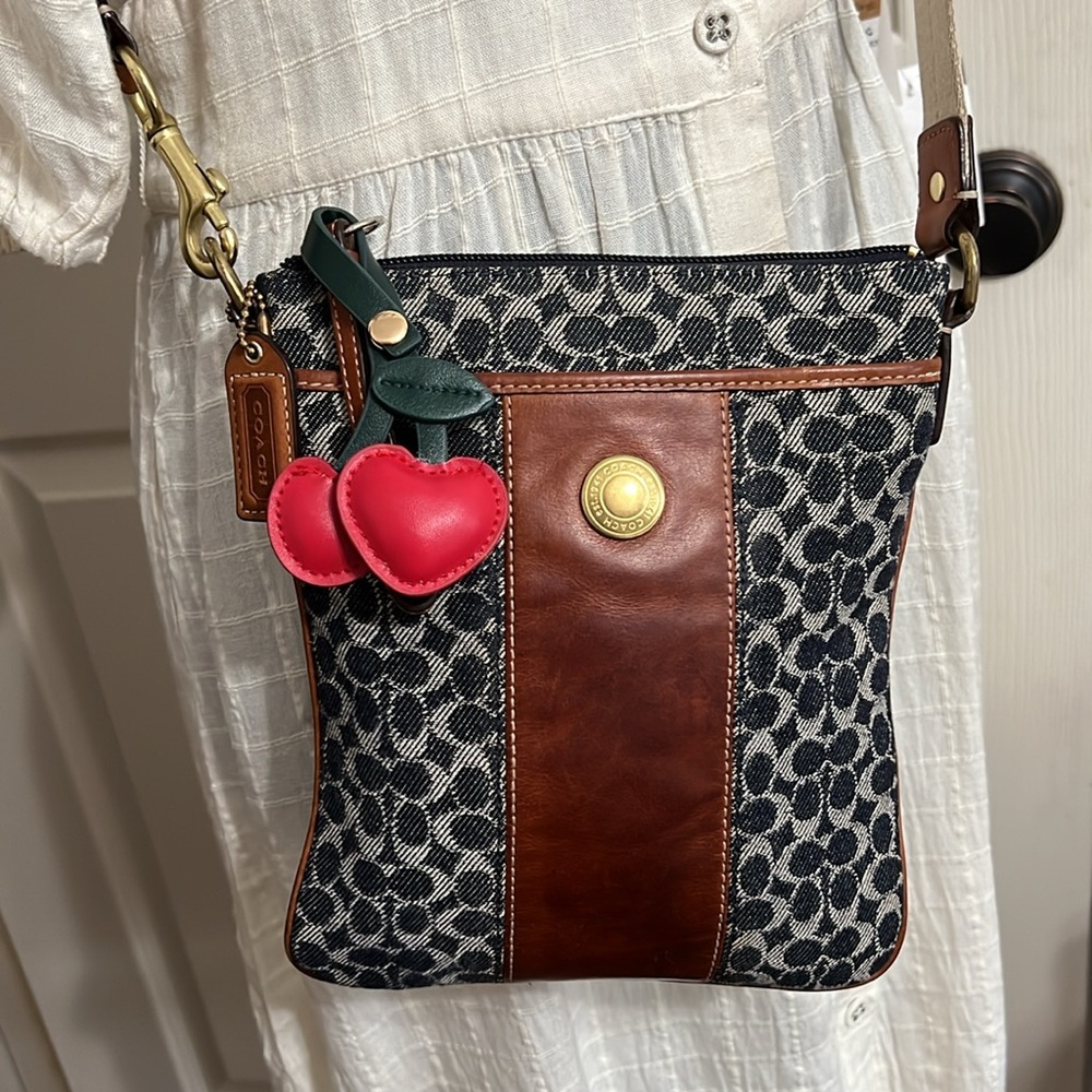 Coach Denim and Leather Crossbody Bag with Monogram Design